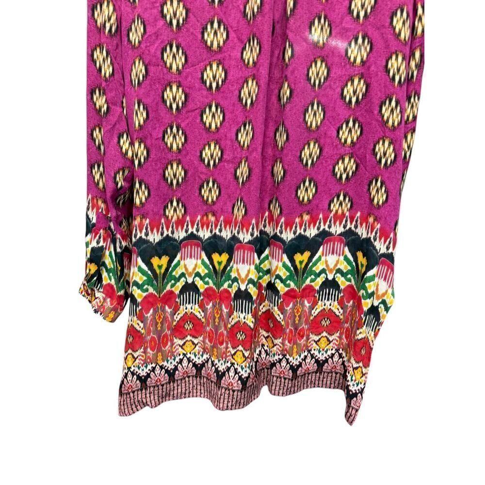 Etro 100% Silk Button-Up Blouse Pink Ikat Print Size US 10 (IT 46) - Picture 9 of 15